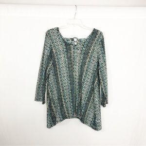 NEW JohnPaulRichard Hacci V-Neck Tunic Top, Size Medium, Green Blue